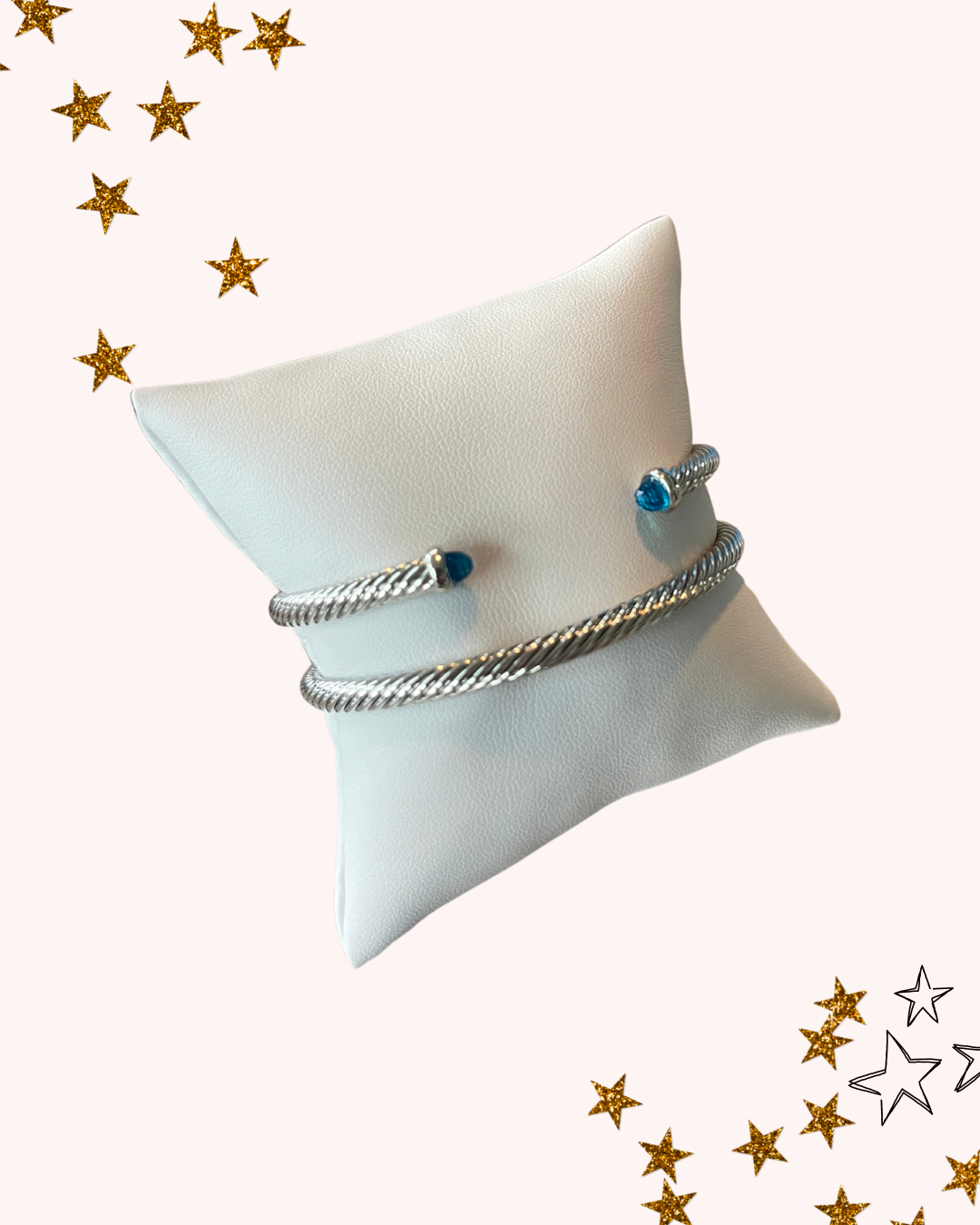 Cable Bracelet in Silver with Blue Stone