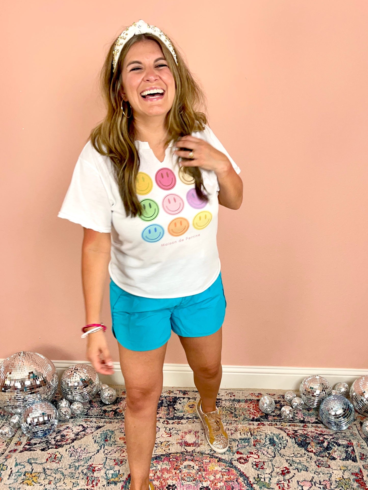 Smocked Waistband Running Short - Ice Blue