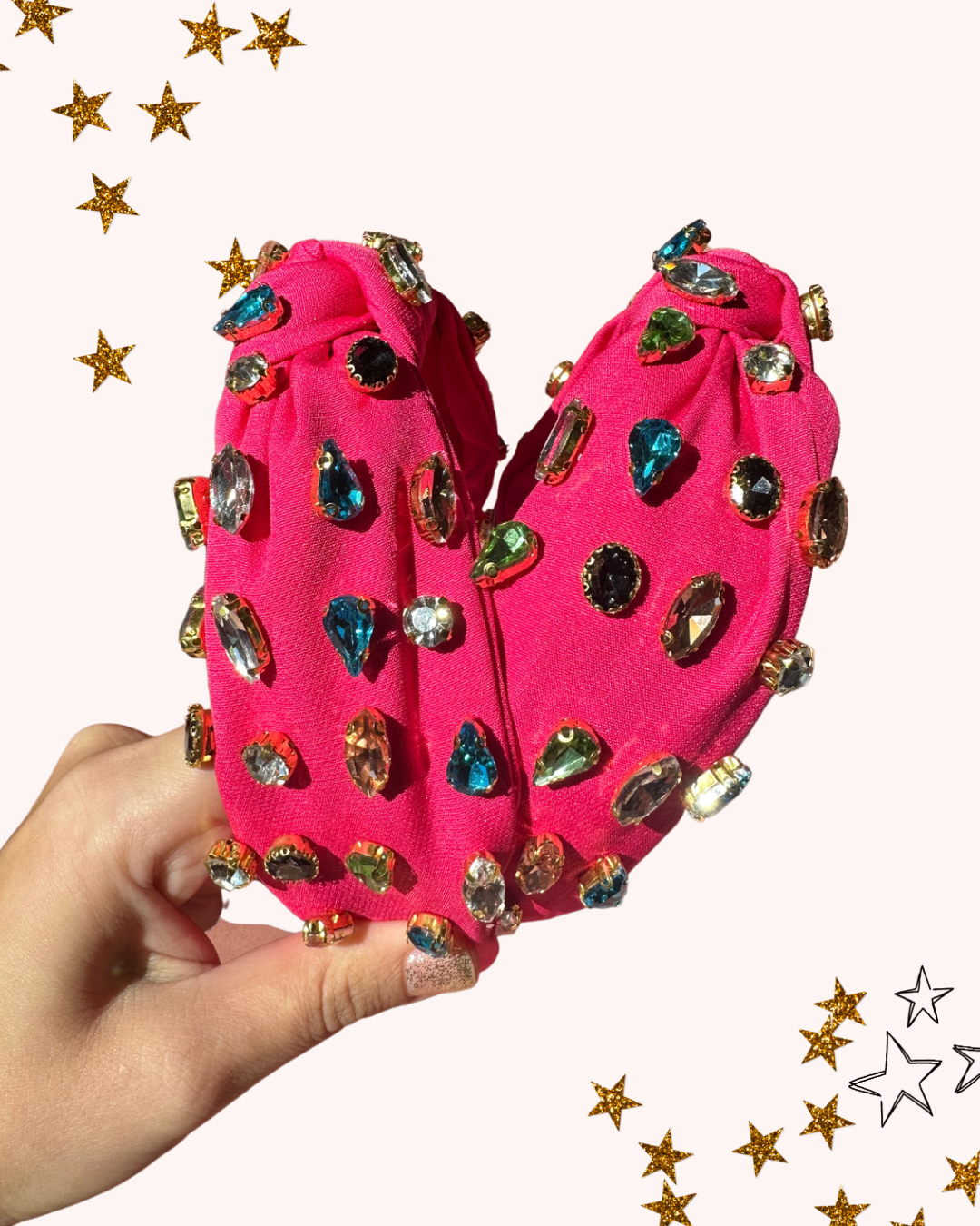 Bubblegum Pink Headband with Colorful Rhinestones