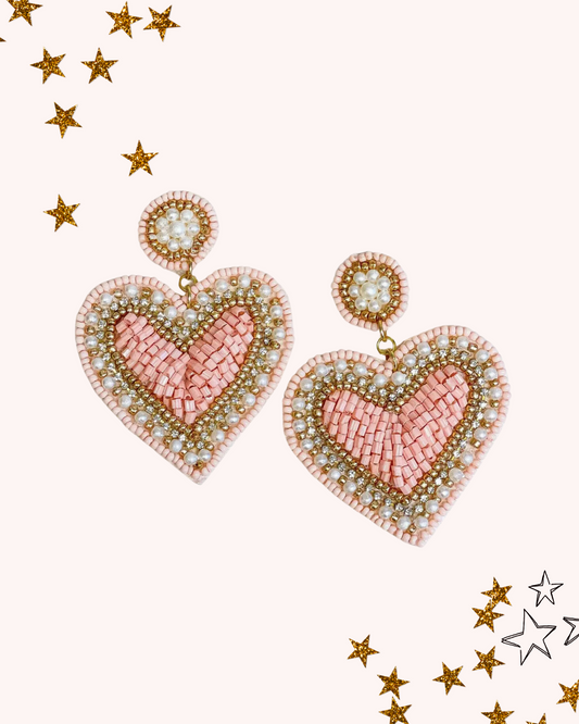 Light Pink and Pearl Heart Drop Earring