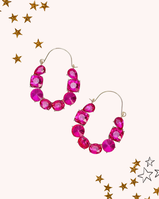 Gemstone Statement Earring in Fushia