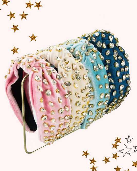 Velvet Top Knot Rhinestone Headband