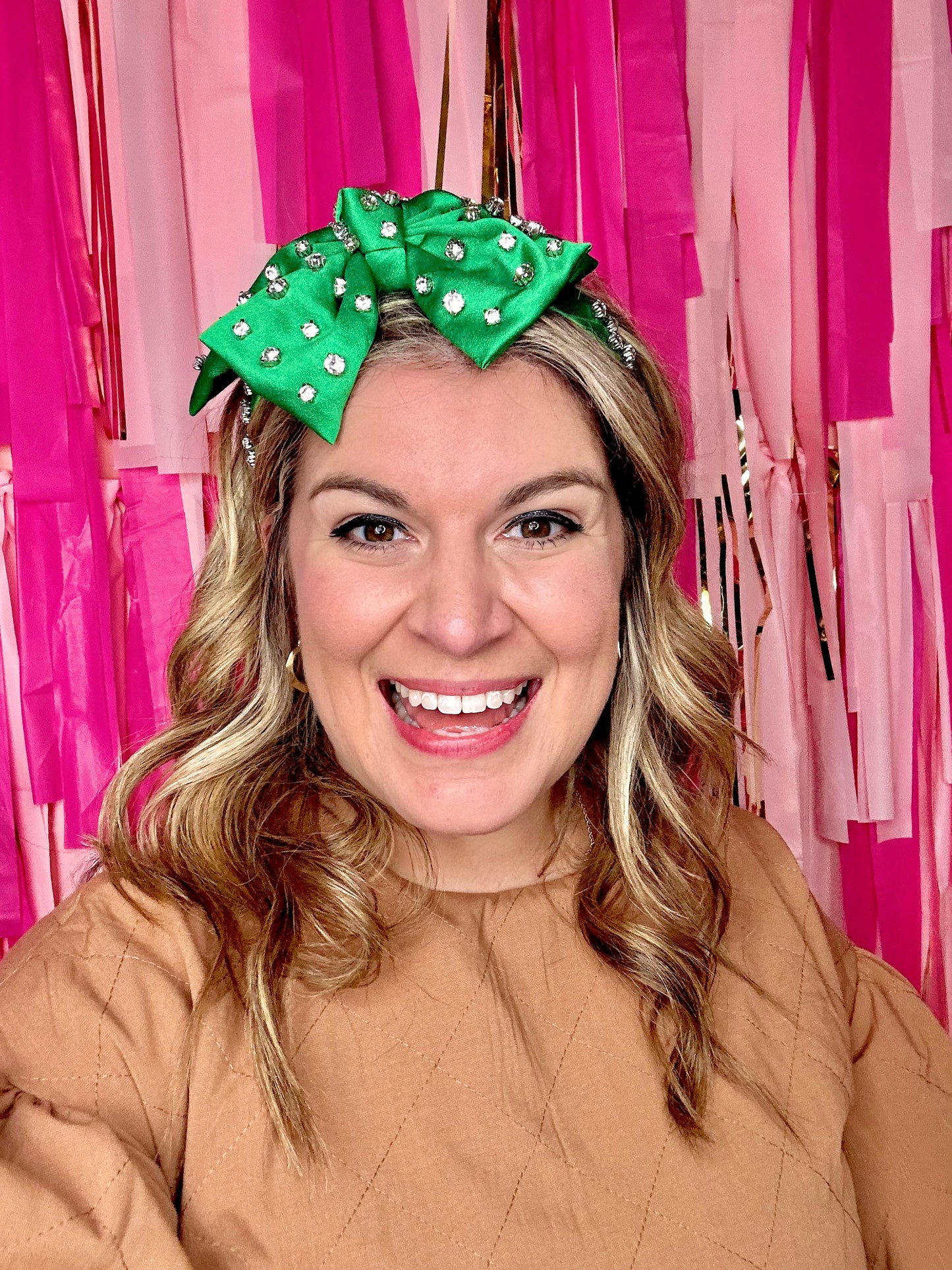 Headband with Bow and Rhinestones in Green