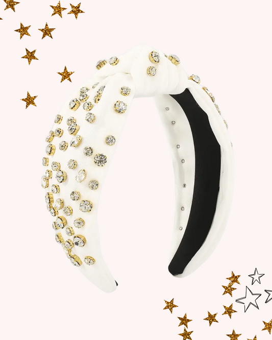 Top Knot Rhinestone Headband in White