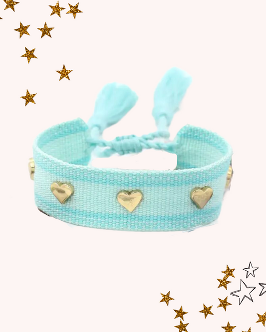 Teal Woven Bracelet with Hearts