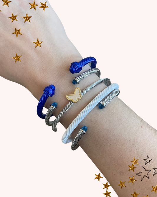 Cable Bracelet in Silver with Blue Stone