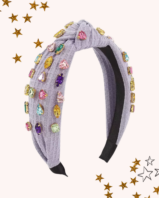 Waffle Knit Top Knot Headband with Colorful Rhinestones