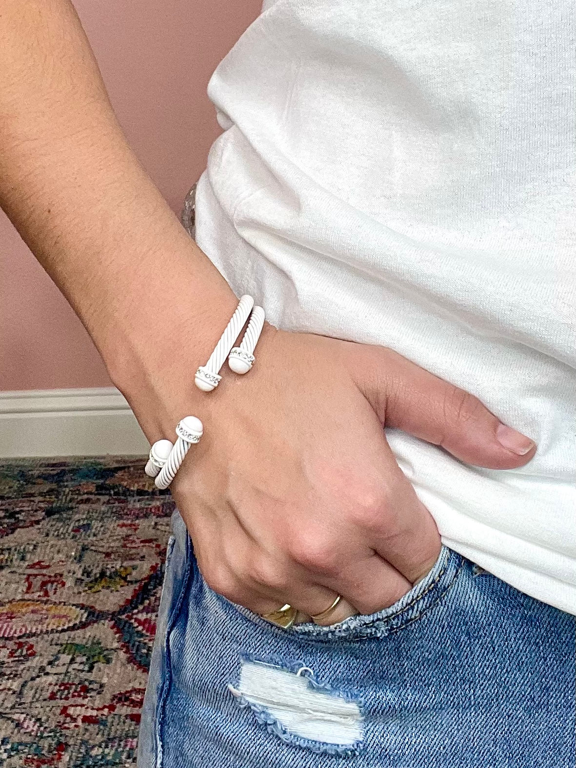 Daphney Cable Bracelet in White