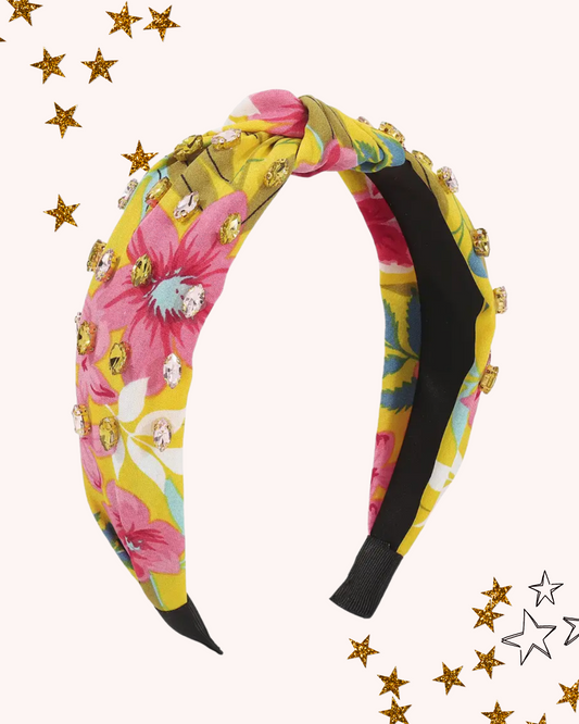 Floral Headband with Rhinestones