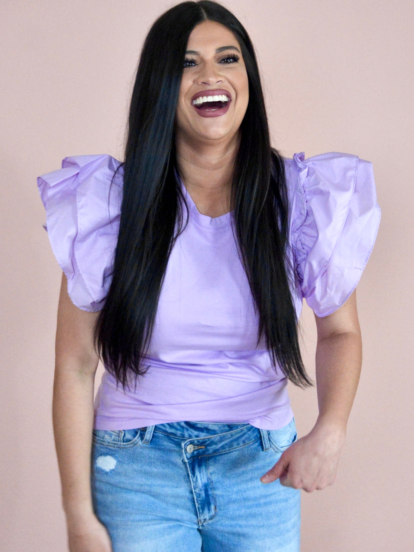 Feelin' Festive Flutter Ruffle Sleeve Top in Lilac