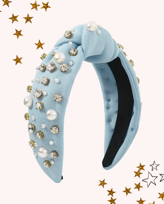 Top Knot Rhinestone and Pearl Headband