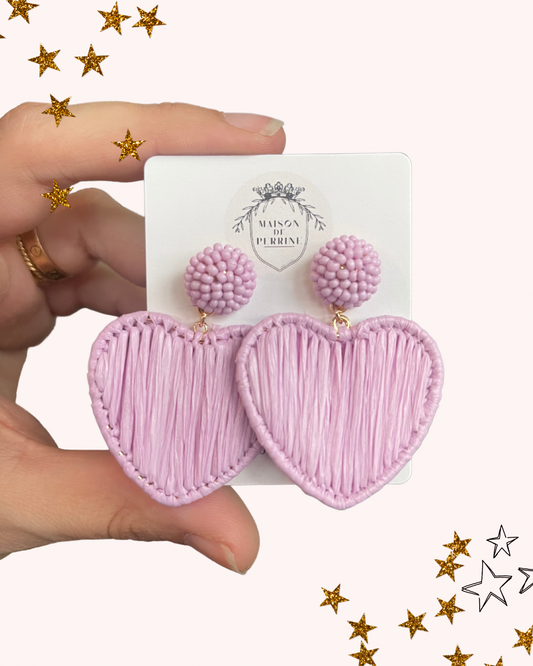 I Heart You Lilac Raffia Earrings